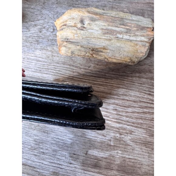 Brighton Black Croc Embossed Leather Organizer Wallet Mini Clutch Braided Handle - Picture 7 of 8